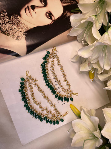 Nandini pearl earchains - Dark Green