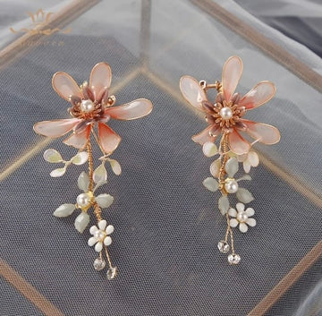 Cute Pinky Leaves Brides Ear clip Evening Earrings