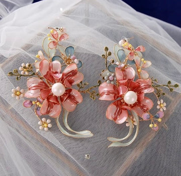 Lovely Oversize Pink Baroque Luxury Earrings Flower