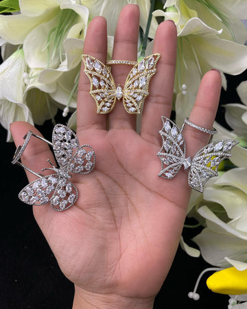 New Design Fashion Jewelry Opening High -Grade Copper Inlaid Zircon Butterfly Ring Luxury Shiny Cocktail Party Ring For Women