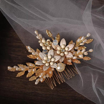 Autumn flower hair comb Burnt gold and ivory flower comb Natural wedding Bridal accessories Customisable bridal hair comb