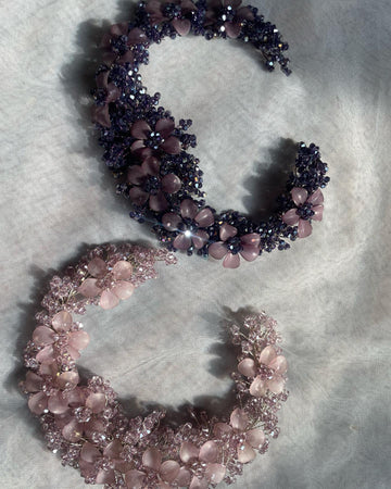Plum Nida Flower Enamel Bridal Crown Hair and Turban Accessory
