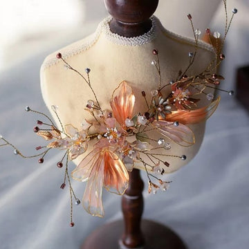 Crystal Gold Leaf Flower Bridal Barrette Hair
