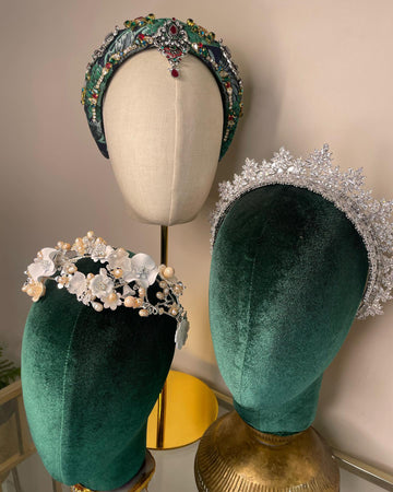 Green Flower Bridal Hair Bands Crown Sparkly Rhinestone Leaf Headpiece
