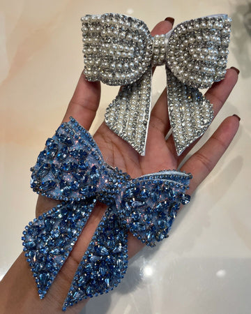 Embellished Crystal Hair Bow Barrette Clip