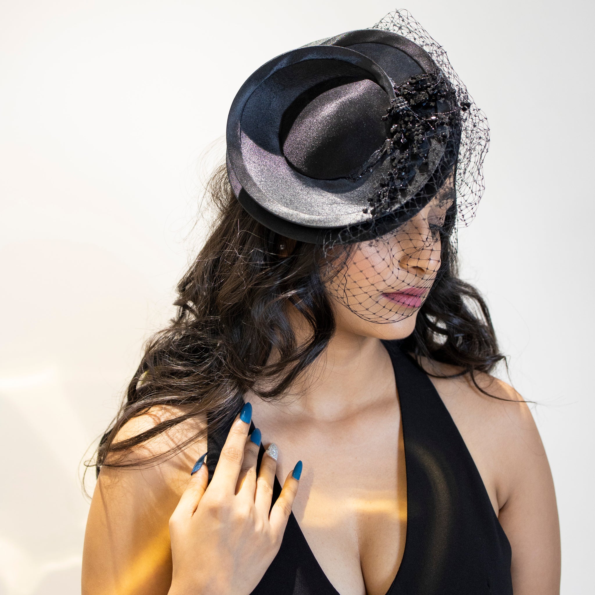 BLACK, FLOWER Wedding Cap Birdcage