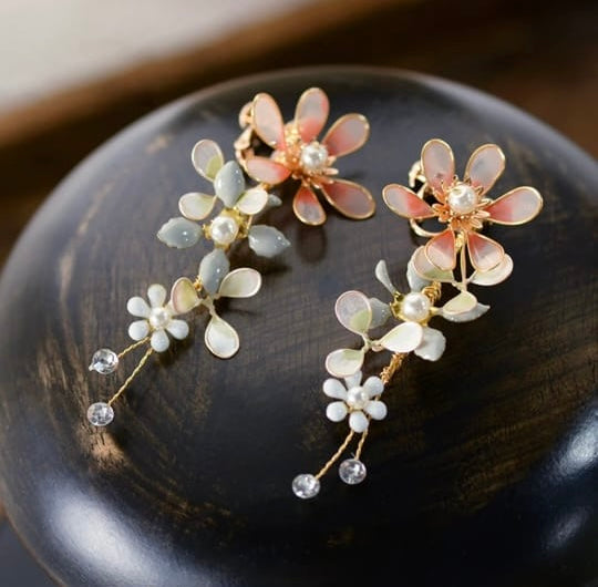 Cute Pinky Leaves Brides Ear clip Evening Earrings