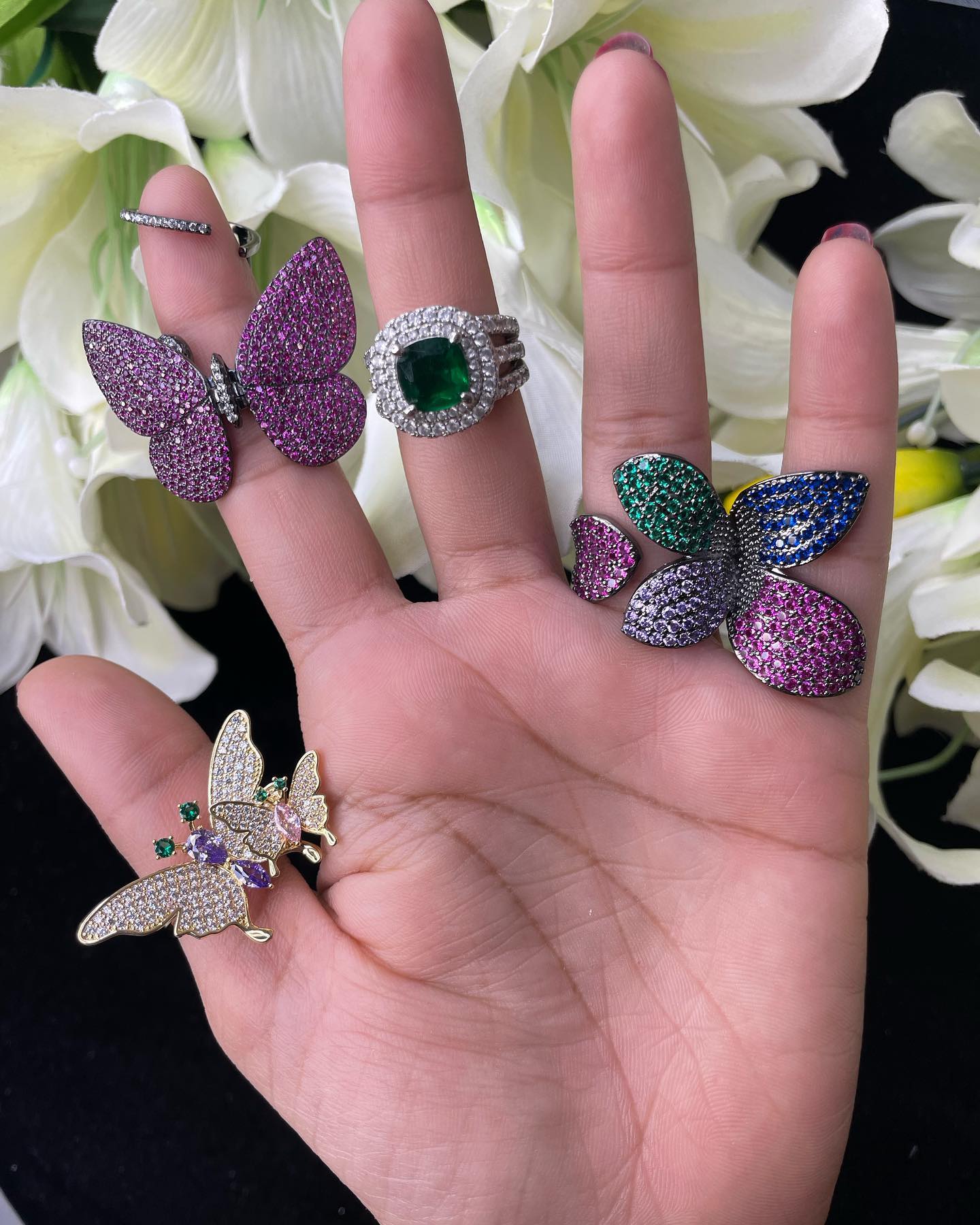 Marcia Butterfly Ring Embellished With Coloured Cubic Zirconia Stones