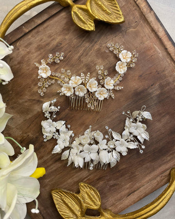 Delicate Ceramic Flower Bridal Hair Comb