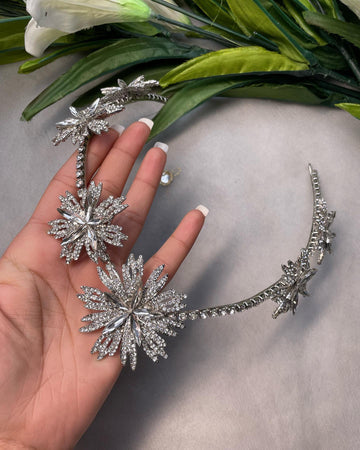 Silver Hair Barrettes Clips With Sparkling Stars Rhinestone Women