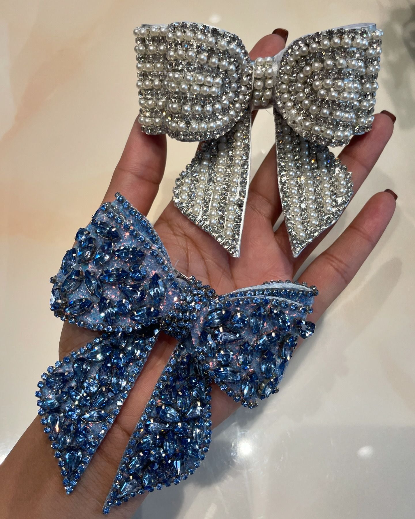 Embellished Crystal Hair Bow Barrette Clip